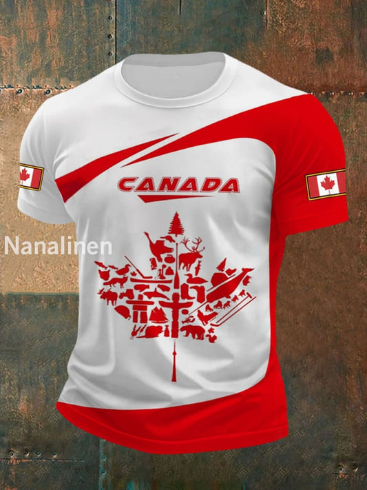 Men’s Canadian Flag Maple Leaf Print Casual T-shirt As picture / S