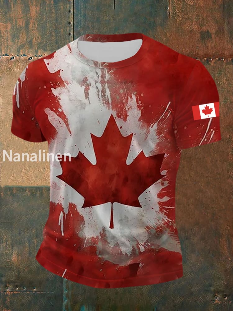 Men’s Canadian Flag Maple Leaf Print Casual T-shirt As picture / S