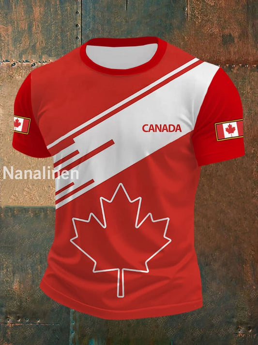 Men’s Canadian Flag Maple Leaf Print Casual T-shirt Red / S