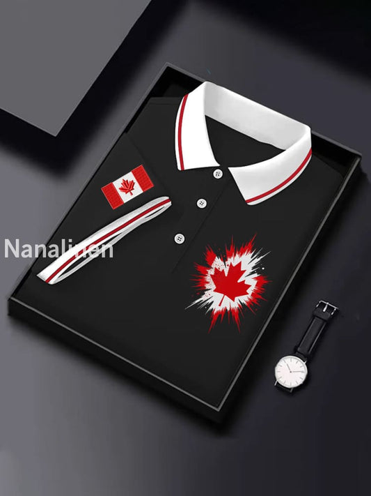 Men’s Canadian Flag Maple Leaf Print Casual Top Black / S