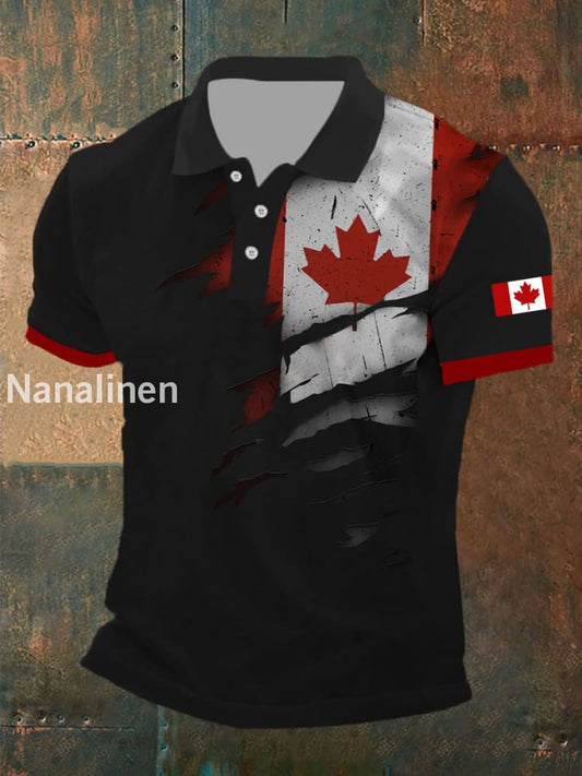 Men’s Canadian Flag Maple Leaf Print Casual Top Black / S
