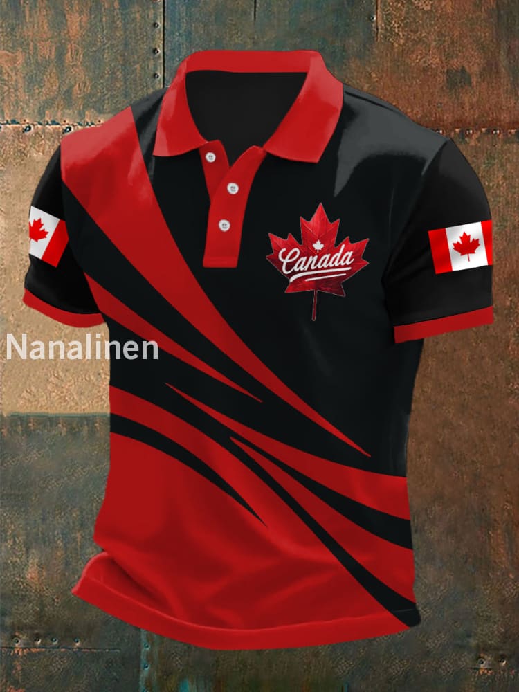Men’s Canadian Flag Maple Leaf Print Casual Top Black / S