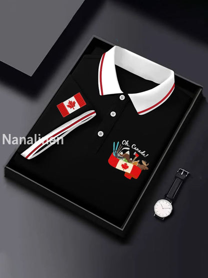 Men’s Canadian Flag Maple Leaf Print Casual Top Black / S