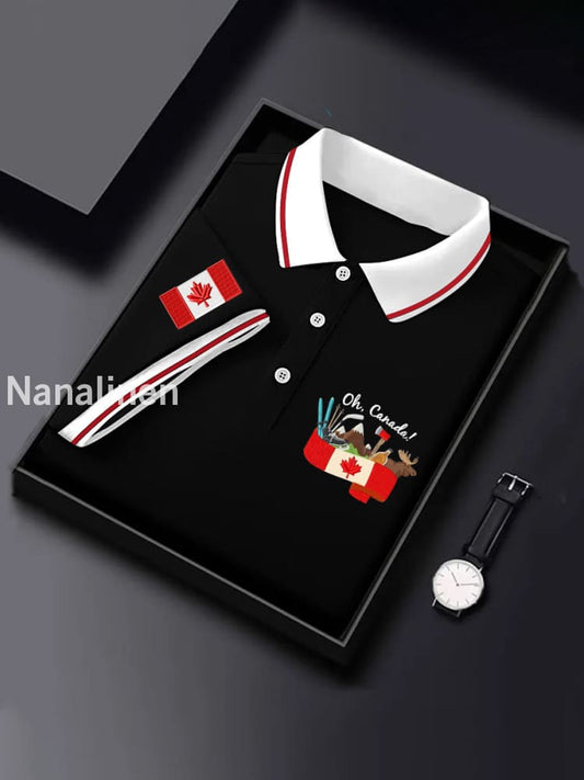 Men’s Canadian Flag Maple Leaf Print Casual Top Black / S