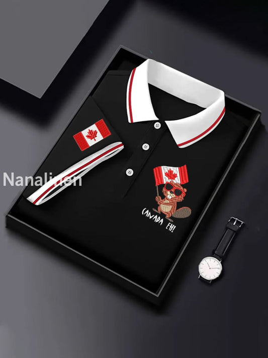 Men’s Canadian Flag Maple Leaf Print Casual Top Black / S