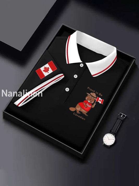 Men’s Canadian Flag Maple Leaf Print Casual Top Black / S
