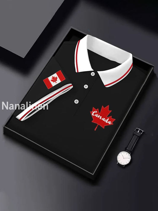 Men’s Canadian Flag Maple Leaf Print Casual Top Black / S