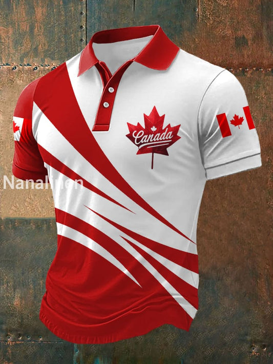 Men’s Canadian Flag Maple Leaf Print Casual Top Red / S