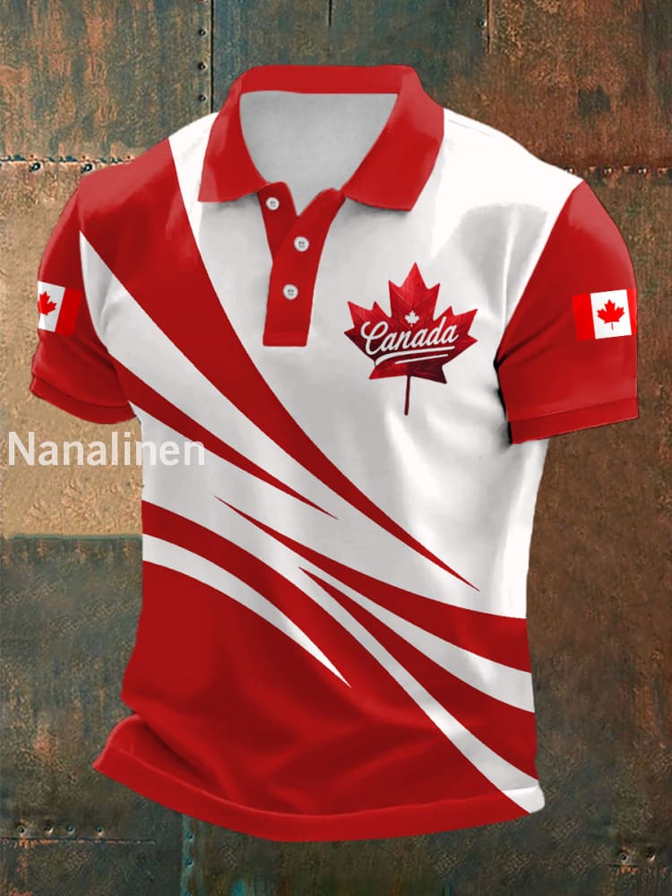 Men’s Canadian Flag Maple Leaf Print Casual Top Red / S
