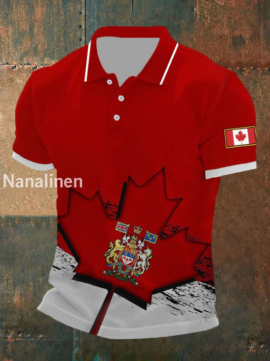 Men’s Canadian Flag Maple Leaf Print Casual Top Red / S