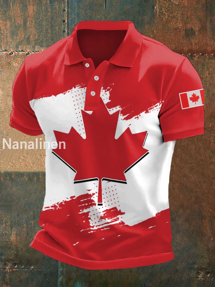 Men’s Canadian Flag Maple Leaf Print Casual Top Red / S