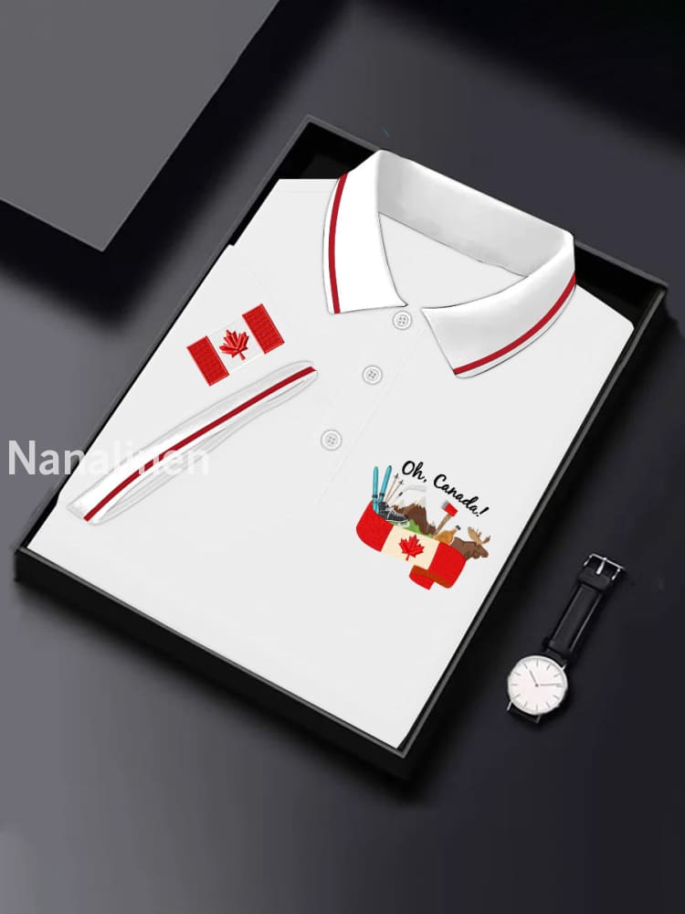 Men’s Canadian Flag Maple Leaf Print Casual Top White / S