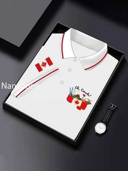 Men’s Canadian Flag Maple Leaf Print Casual Top White / S