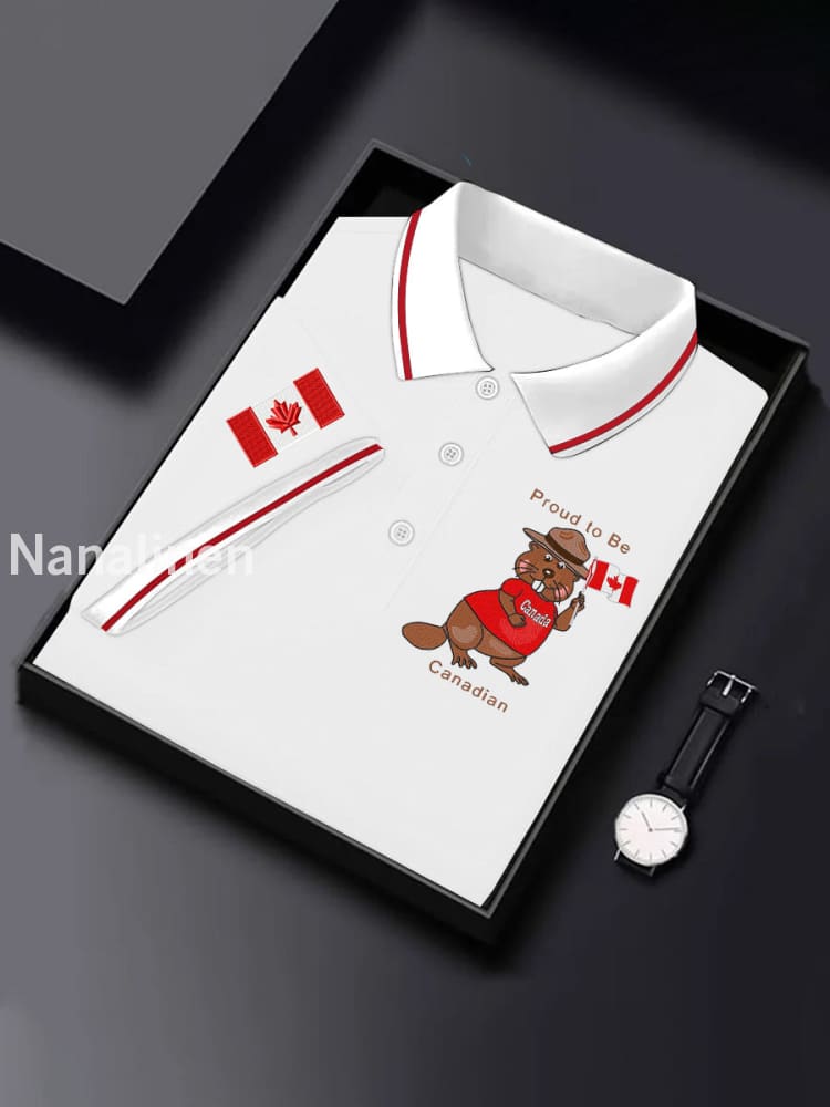 Men’s Canadian Flag Maple Leaf Print Casual Top White / S