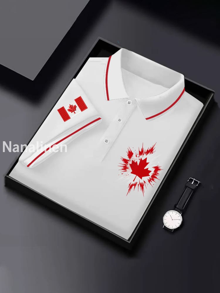 Men’s Canadian Flag Maple Leaf Print Casual Top White / S