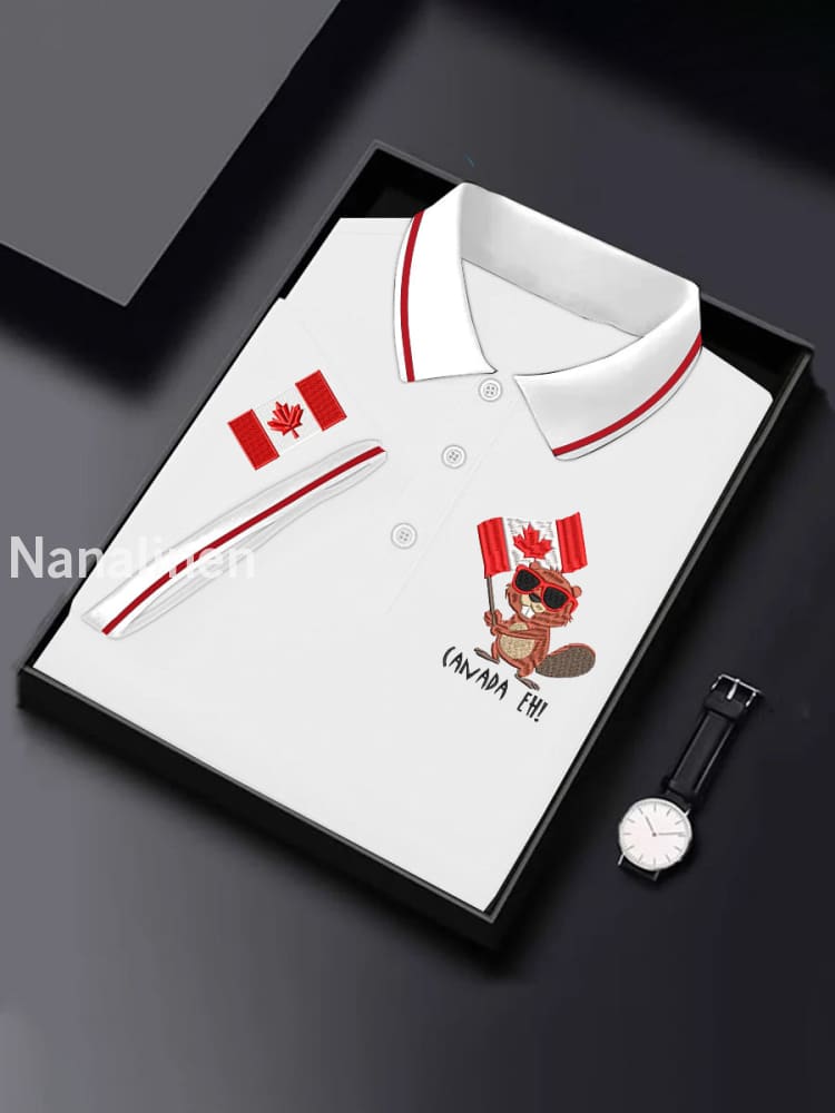 Men’s Canadian Flag Maple Leaf Print Casual Top White / S