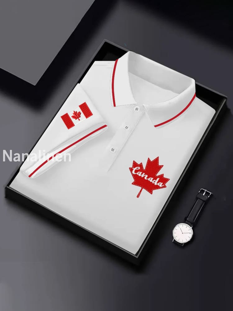 Men’s Canadian Flag Maple Leaf Print Casual Top White / S