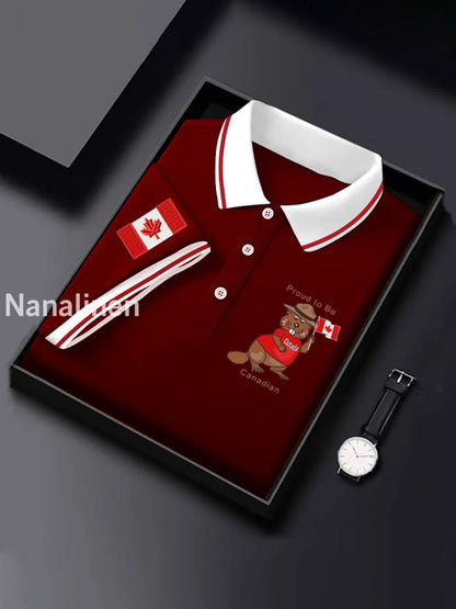 Men’s Canadian Flag Maple Leaf Print Casual Top Wine Red / S