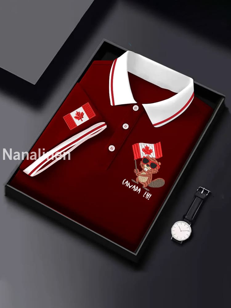 Men’s Canadian Flag Maple Leaf Print Casual Top Wine Red / S