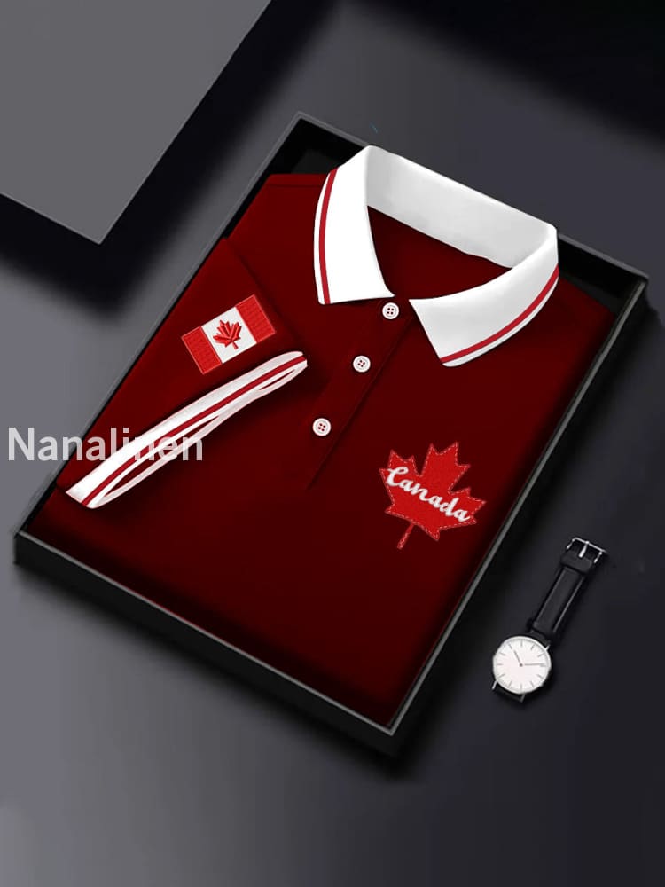 Men’s Canadian Flag Maple Leaf Print Casual Top Wine Red / S