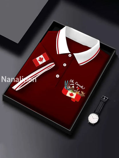 Men’s Canadian Flag Maple Leaf Print Casual Top Wine Red / S