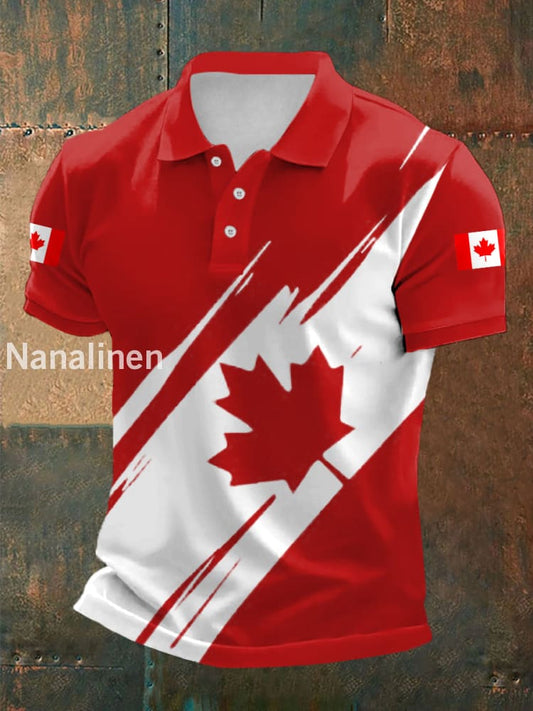 Men’s Canadian Flag Maple Leaf Print Casual V-Neck Top Red / S
