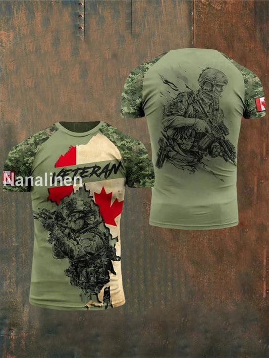 Men’s Canadian Flag Print Short Sleeve T-shirt Army Green / S