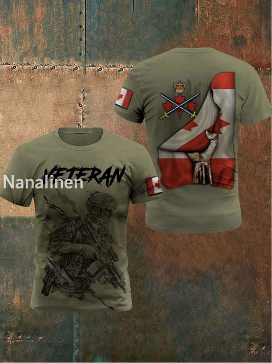 Men’s Canadian Flag Print Short Sleeve T-shirt Army Green / S