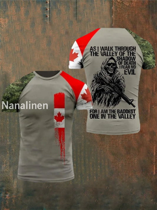 Men’s Canadian Flag Print Short Sleeve T-shirt Army Green / S