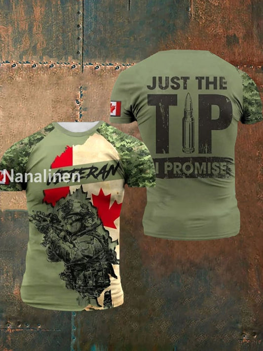 Men’s Canadian Flag Print Short Sleeve T-shirt Army Green / S