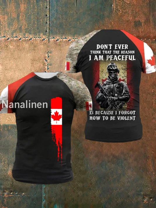 Men’s Canadian Flag Print Short Sleeve T-shirt Black / S