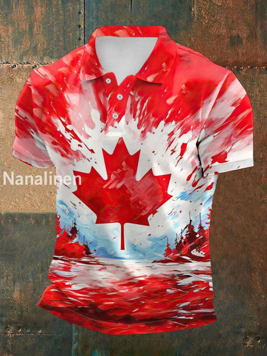 Men’s Canadian Maple Leaf Nature Landscape Oil Painting Print Casual Top Red / S