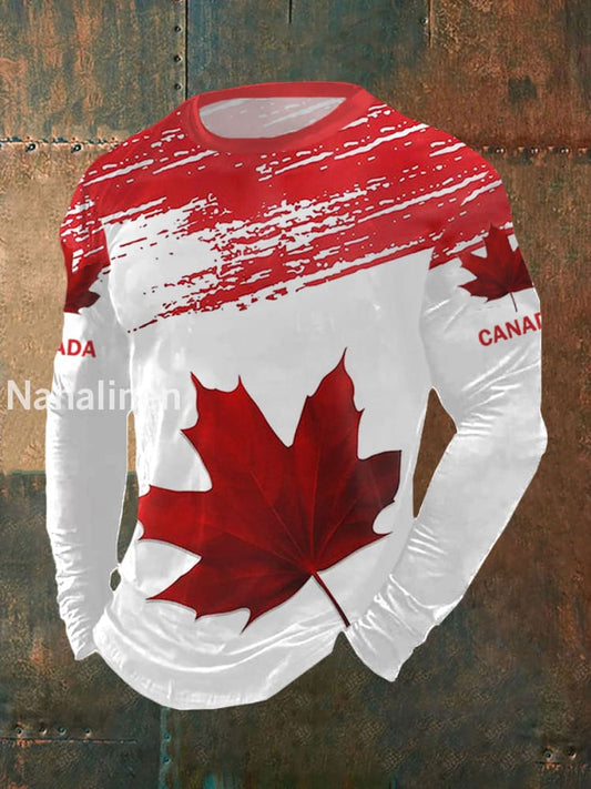 Men’s Canadian Maple Leaf Print Casual Long-Sleeve Tee Red / S
