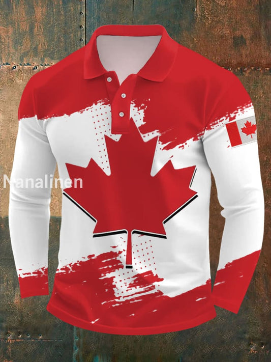 Men’s Canadian Maple Leaf Print Casual Long-Sleeve Top Red / S