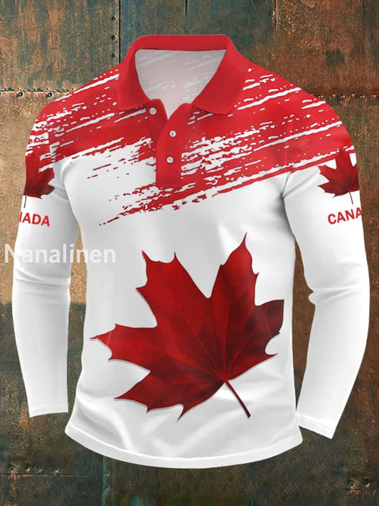 Men’s Canadian Maple Leaf Print Casual Long-Sleeve Top Red / S