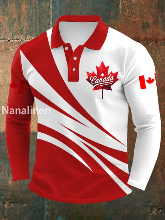 Men’s Canadian Maple Leaf Print Casual Long-Sleeve Top Red / S