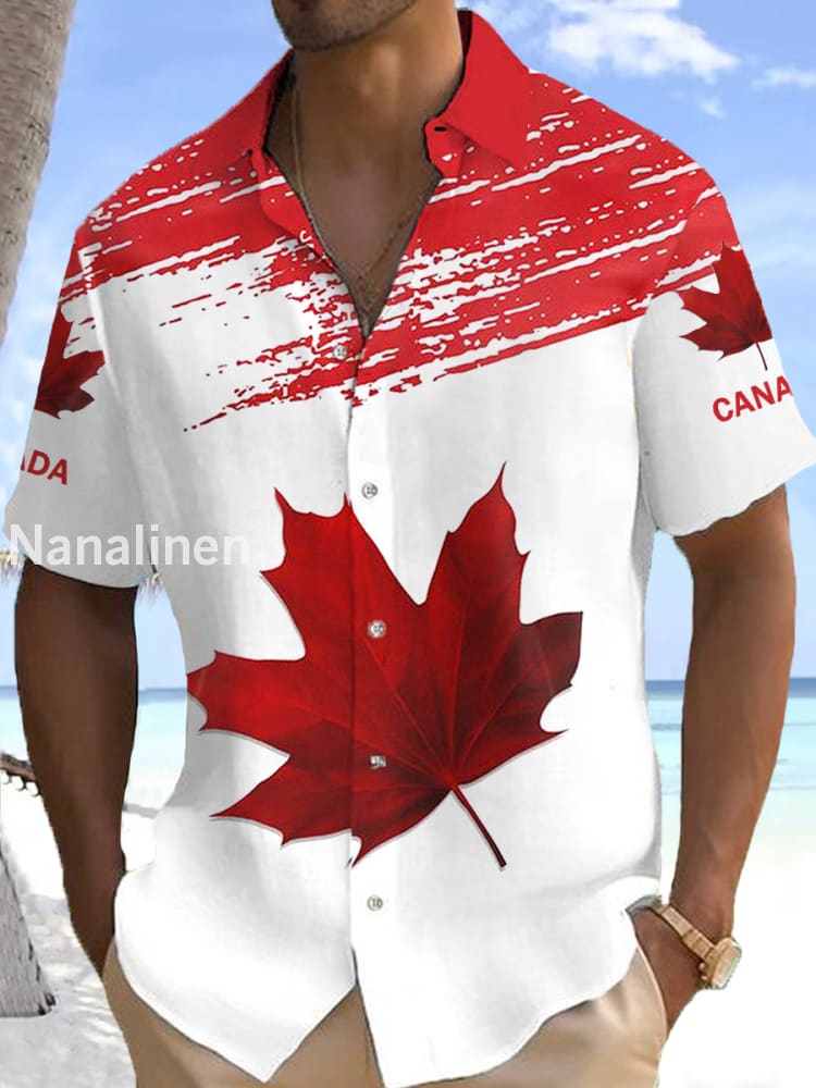 Men’s Canadian Maple Leaf Print Casual Shirt