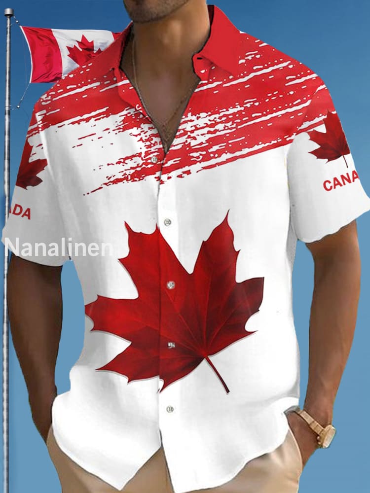 Men’s Canadian Maple Leaf Print Casual Shirt Red / S