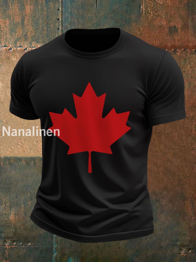 Men’s Canadian Maple Leaf Print Casual Tee Black / S