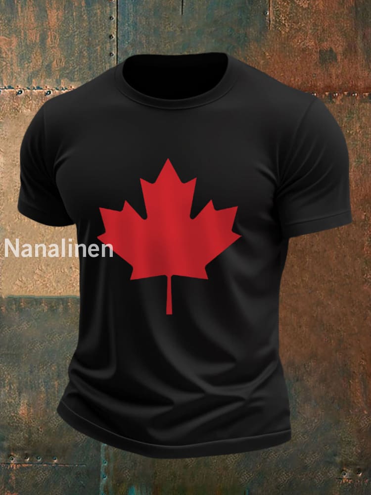 Men’s Canadian Maple Leaf Print Casual Tee Black / S