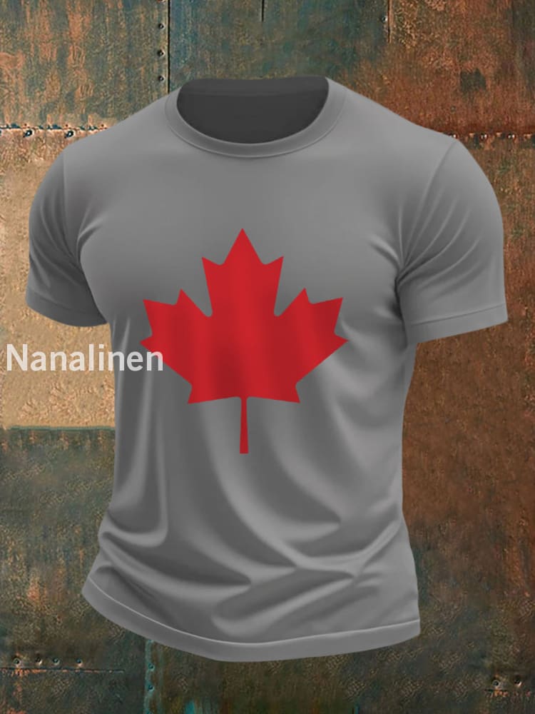 Men’s Canadian Maple Leaf Print Casual Tee Light Gray / S
