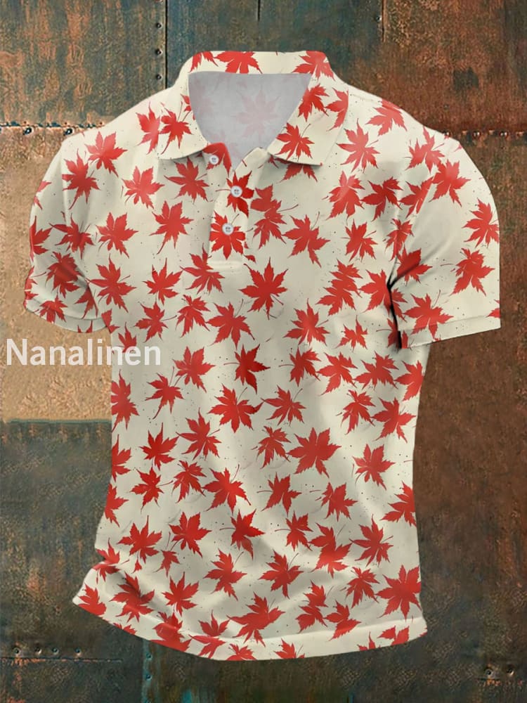 Men’s Canadian Maple Leaf Print Casual Top Apricot / S