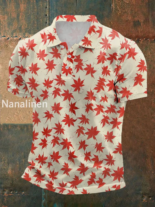 Men’s Canadian Maple Leaf Print Casual Top Apricot / S