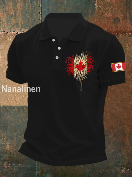 Men’s Canadian Maple Leaf Print Casual Top Black / S