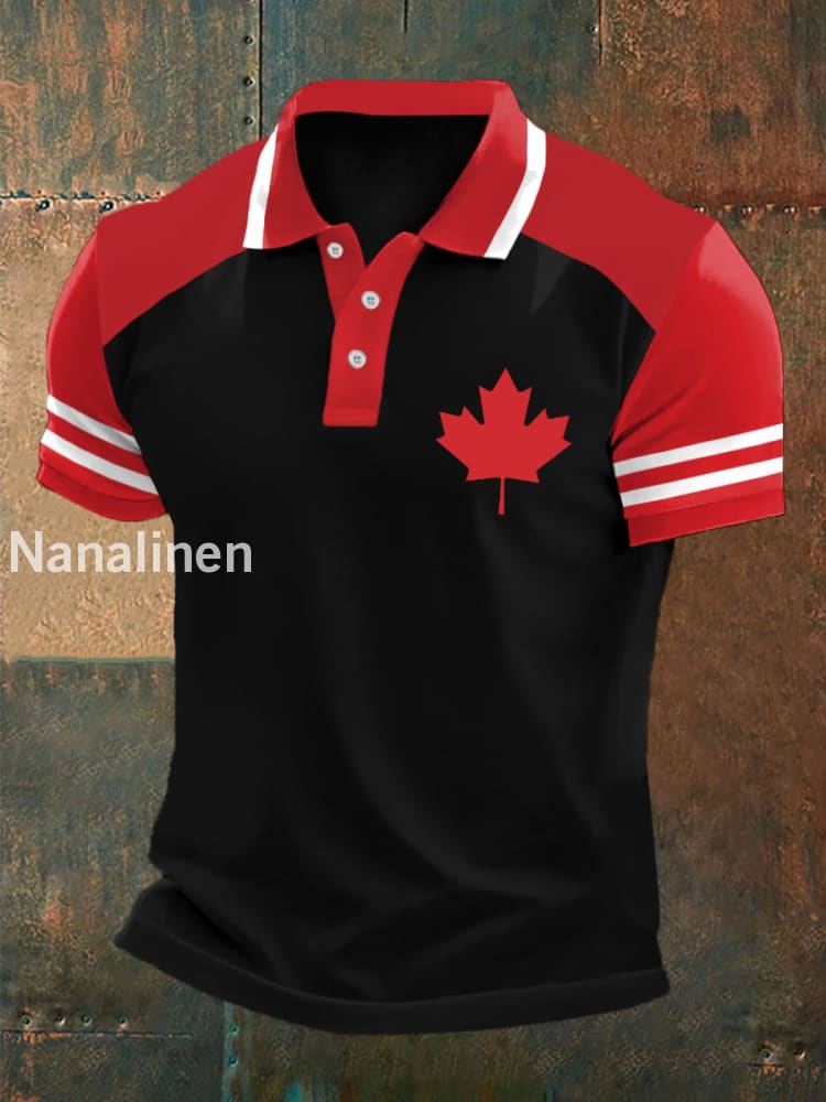 Men’s Canadian Maple Leaf Print Casual Top Black / S