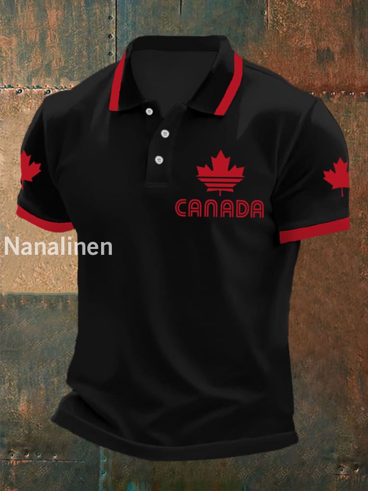 Men’s Canadian Maple Leaf Print Casual Top Black / S
