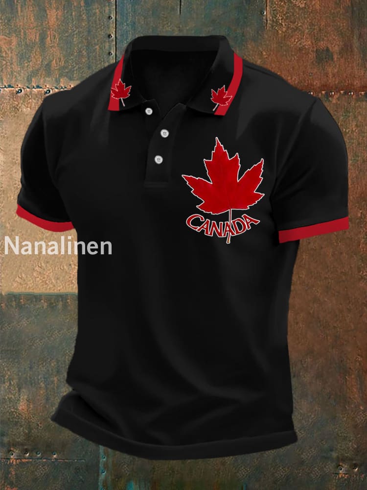 Men’s Canadian Maple Leaf Print Casual Top Black / S