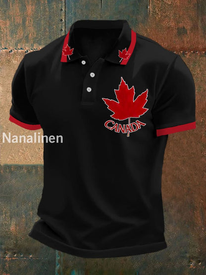 Men’s Canadian Maple Leaf Print Casual Top Black / S