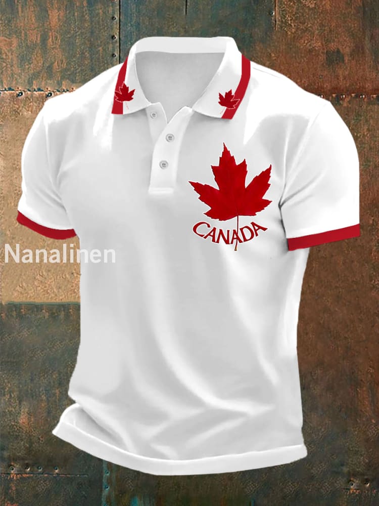Men’s Canadian Maple Leaf Print Casual Top White / S