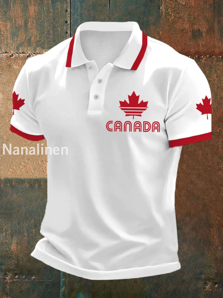 Men’s Canadian Maple Leaf Print Casual Top White / S